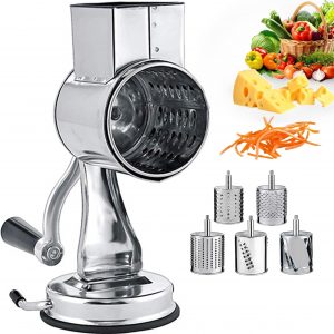 rotary cheese grater with 3 stainless steel drums